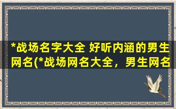 *战场名字大全 好听内涵的男生网名(*战场网名大全，男生网名好听内涵，SEO优化推荐)